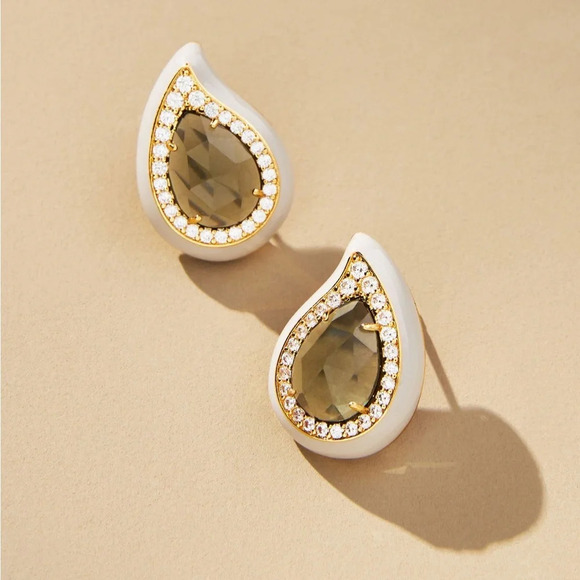 Anthropologie Festive Embellished Teardrop Post Earrings - Grey - NWT - Picture 1 of 7